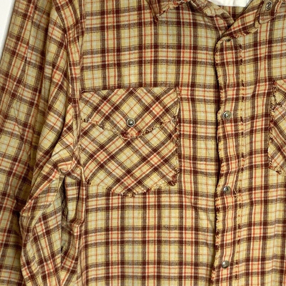 Levi Strauss Flannel Shirt Mens Large Plaid Western Pearl Snap Distressed Cotton